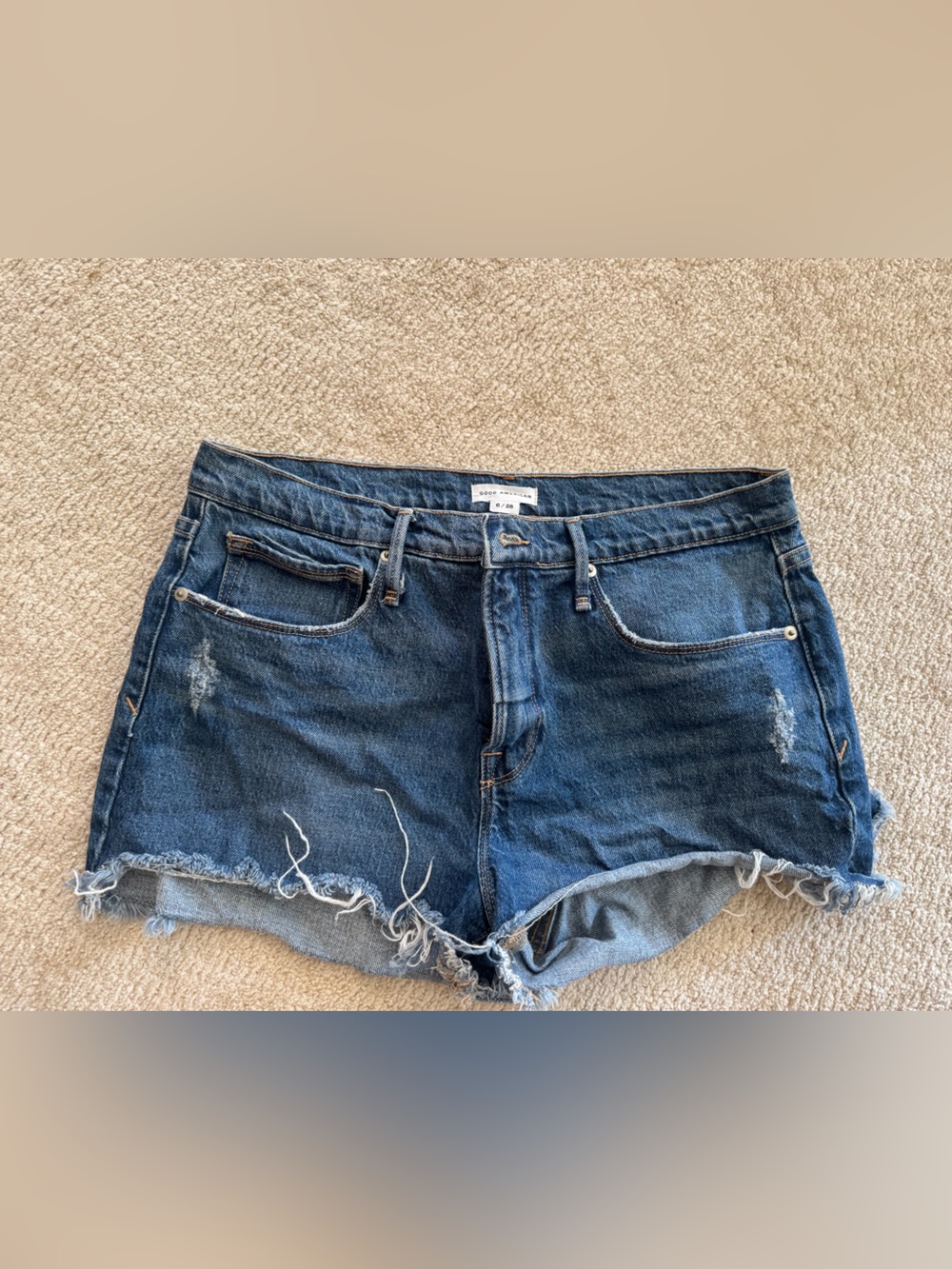 Good American Distressed Blue Denim Shorts